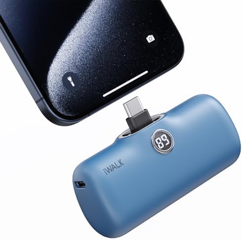 Compact i WALK 4,800 m Ah Portable Charger – High-Speed 18 W PD Power Bank with Built-in USB-C for Seamless Charging of i Phone 15/16/Pro/Max & Samsung Galaxy S25/S24/S23 – Ideal Travel Companion for On-the-Go Power Solutions
