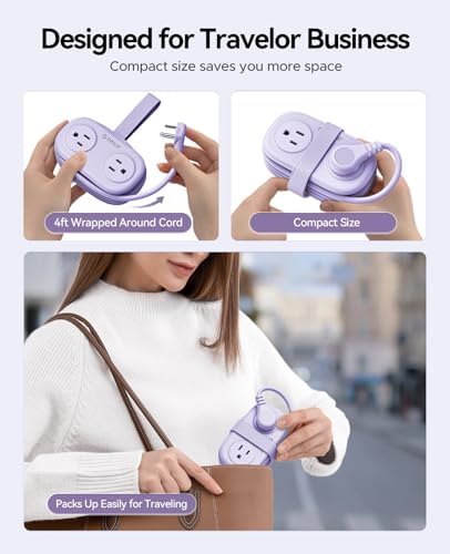 Compact Travel Power Strip by ORICO – 4 AC Outlets & 3 USB Ports (1 USB-C) with 4 FT Flexible Cord – Cruise Approved Portable Charging Station for Hotels and Adventure Trips – Ultimate Solution for Modern Travelers