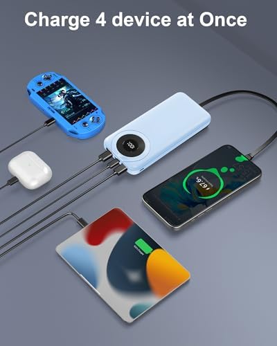 High-Capacity 10000 m Ah USB-C Power Bank with 22.5 W Fast Charging – Travel-Ready Portable Charger Featuring Built-in Cables, Triple Output Ports & HD LED Display for Efficient Device Charging on the Go