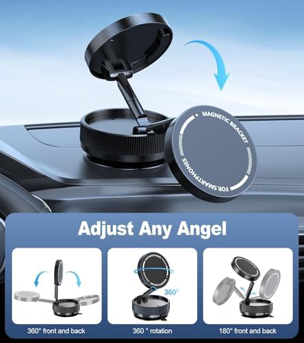 Universal 360° Rotatable Suction Cup Phone Holder for Cars – Advanced Magnetic Mount with Five Nano Gel Pads for Enhanced Stability on All Surfaces – Ideal Smartphone Stand for Safe Driving and Effortless Navigation