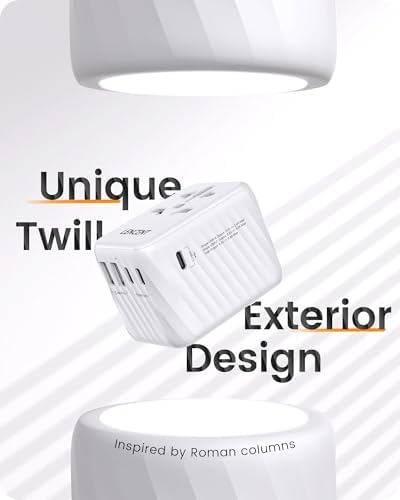 LENCENT 85 W Universal Travel Adapter with Retractable USB-C Cable – High-Speed International Plug Converter Featuring 3 Type-C & 1 USB-A Ports for Effortless Worldwide Charging – Your Ultimate Travel Essential for Maximum Compatibility, Fast Charging, and Ga N Technology Efficiency