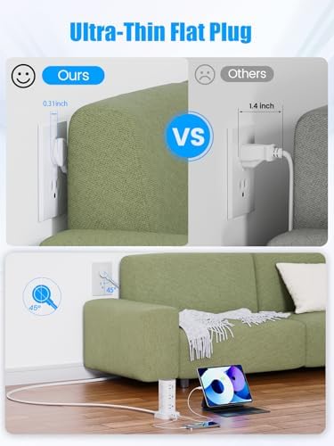 Ultimate Tower Power Strip Surge Protector – 12 AC Outlets & 4 High-Speed USB Ports (2 USB-C) with 6 FT Flexible Extension Cord – Versatile Charging Station for Home, Office, Dorm & Travel (Black) – Unmatched Safety & Space-Saving Design