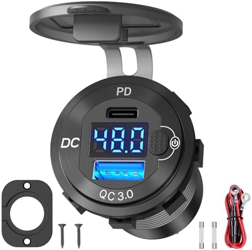 Premium High Voltage USB Outlet for Vehicles – 12 V to 60 V Universal Car Charger Socket with PD 30 W USB-C & QC 36 W Fast Charging, Waterproof Cigarette Lighter Adapter with Easy On/Off Switch – Ideal for Trucks & Boats, DIY Installation Ready
