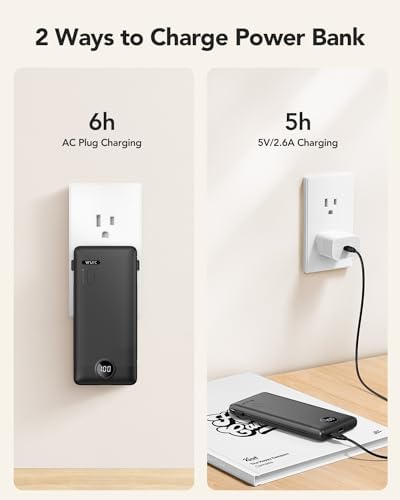 VRURC 10,000 m Ah USB C Power Bank with Built-in Cables & AC Wall Plug – Compact Lightweight Travel Charger for Smartphones & Tablets – Ultimate Convenience & Enhanced Charging Speed