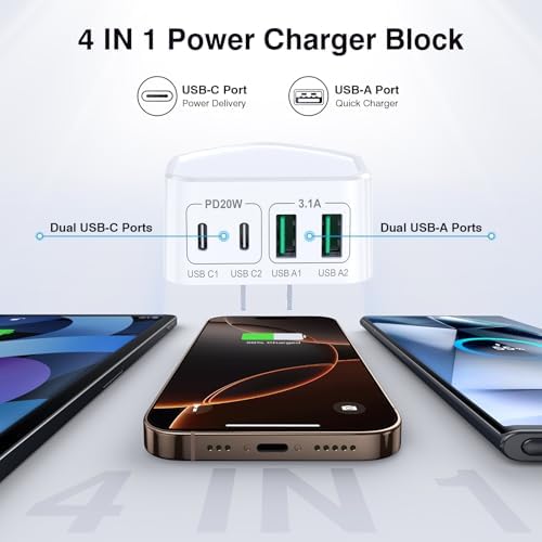 Ultimate 50 W Multiport USB-C Wall Charger: High-Efficiency 5-Port Power Hub for i Phone 16/15/14/13/12 Pro Max, Samsung, and All Devices – Sleek, Lightweight Design with PD & QC 3.0 Technology – Ideal for Home, Office, and On-the-Go Fast Charging Solutions