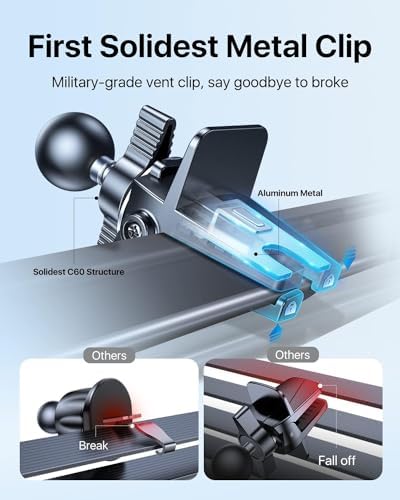 Ultimate Stability and Convenience: andobil Universal Car Phone Holder with 360° Rotation, Ultra-Durable Metal Clip for Air Vent Mounting – Compatible with i Phone 16/15/14/13/12 Pro Max & All Major Android Devices, Enhanced Safety Features for Hands-Free Navigation