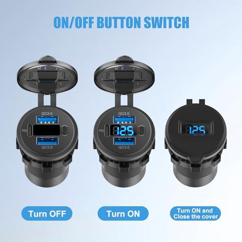 Upgrade Your Vehicle Charging with 2 Pack 12 Volt Dual Quick Charge USB Outlet – Waterproof Socket with PD3.0 and Voltmeter for Efficient Power Management and Enhanced Device Compatibility
