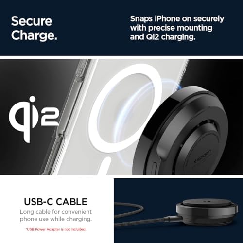 Experience next-level charging with the Spigen One Tap Pro 3 Cryomax (Mag Fit) Qi2 Wireless Charger, featuring a powerful 15 W output and advanced cooling technology. This sleek black Mag Safe compatible charging stand is tailored for i Phone models 12 through 16, ensuring effortless alignment and secure attachment. Engineered for efficiency, it boasts an integrated cooling fan to prevent overheating during rapid charge cycles, extending your device’s lifespan. The innovative sleep-friendly light provides a gentle glow for unobtrusive night charging, making it ideal for bedrooms or offices. Elevate your tech setup with this high-quality, durable accessory, designed for both style and functionality. Enjoy peace of mind with enhanced compatibility and rapid power delivery, all while maintaining optimal device temperature. Transform your charging routine with the Spigen One Tap Pro 3 Cryomax, where performance meets convenience.