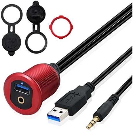 Elevate Your Vehicle’s Connectivity: 3.3 ft USB 3.0 & 3.5 mm TRS Jack Flush Mount Cable with LED – Durable Blue Metal Shell Extender for Seamless Dashboard Integration in Cars, Trucks, Boats, and Motorcycles – Perfect USB & Audio Accessory for On-the-Go Convenience