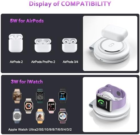 UCOMX Nano Mini Magnetic 2-in-1 Wireless Travel Charger – Compact Folding Charging Station for i Phone 12 to 16 Pro Max, Air Pods Pro, and i Watch Ultra – Effortless Multi-Device Compatibility and Fast Charging Technology for On-the-Go Professionals and Travelers