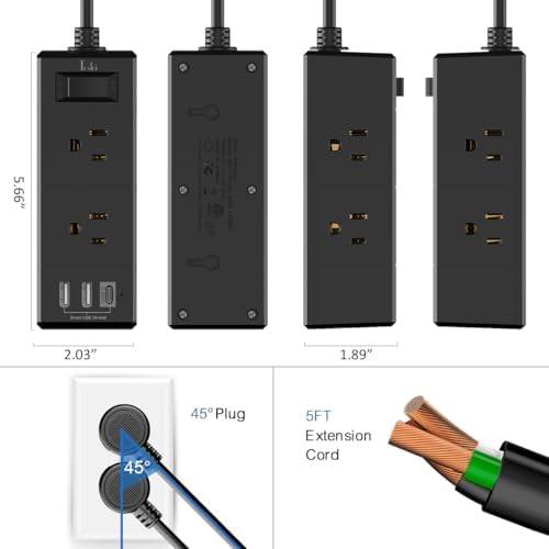 15 Ft Flat Plug Power Strip with 6 AC Outlets and 3 USB Ports – Tcstei Compact Extension Cord for Home, Office, and Dorm Room – Versatile ETL Certified Power Solution with Fast Charging and Space-Saving Design