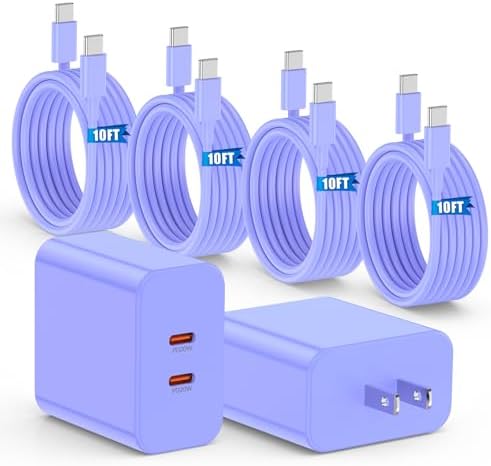 Ultra-Fast 40 W Dual-Port USB-C Charger with 4 Premium 6 FT Cables | Perfect for i Phone 16/15 Pro Max, i Pad Pro & Samsung S24 | Compact, Travel-Ready Design for Effortless Charging | Experience Rapid Power Delivery & Versatile Compatibility for All Devices