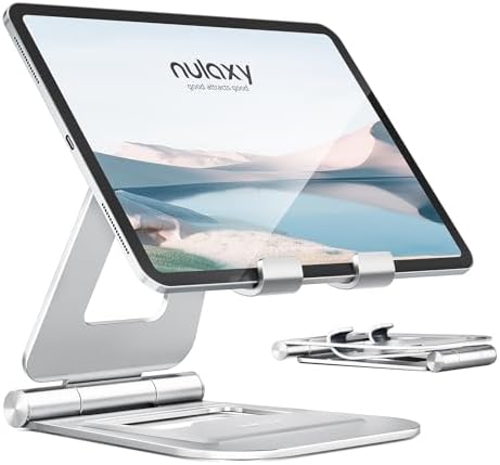 Nulaxy Aluminum Dual Foldable i Pad Stand – Versatile Adjustable Tablet Holder for Enhanced Workspace Comfort, Sleek Rose Gold Finish, Universal Compatibility with i Pad Pro/Air/Mini & i Phone Pro/Max/Plus, Portable and Durable Design for Effortless Mobility and Ergonomic Support