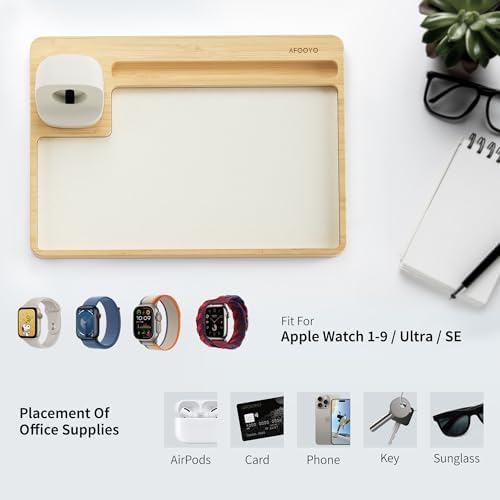Wooden Watch Band Organizer – Charger Stand Compatible with All Apple Watch Series and Watch Bands Display Watch Storage Case Tray with Acrylic Top Lid(Bamboo) – Enhanced Compatibility and Speed