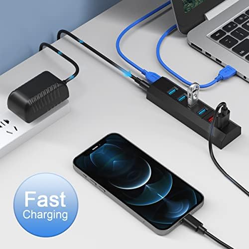 Maximize Your Connectivity with the Aiibe 6-Port USB 3.0 Hub Splitter – High-Speed Data Transfer Up to 5 Gbps, Includes 24 W Power Adapter for Reliable Multi-Device Charging, Perfect for Laptops, Mac, PCs & Mobile HDDs – Streamline Your Workflow & Enhance Productivity with This Sleek Black USB Hub