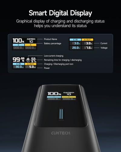 CUKTECH 10 Power Bank 10000 m Ah – 100 W USB-C Portable Charger with Smart Display for Fast Charging i Phone 16/15/14/13, Samsung, Mac Book & More – Ultimate Compatibility & Speed for On-the-Go Power Solutions