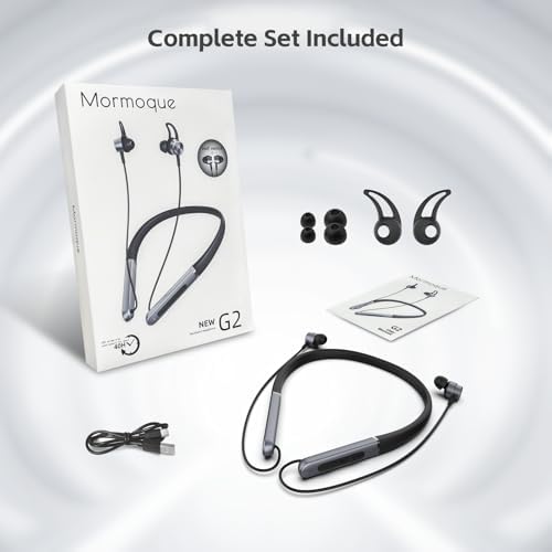 Elevate Your Audio Experience: MORMOQUE IPX5 Waterproof Neckband Bluetooth Headphones with 40-Hour Playtime, Enhanced Noise Cancellation, and HD Bass for Active Lifestyles – Seamless Compatibility with i OS & Android Devices, Magnetic Switch for Effortless Wear and Storage
