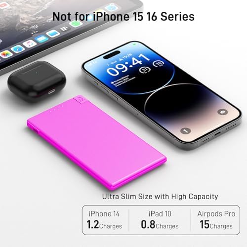 Auskang Slim Power Bank – 5000 m Ah USB-C Portable Charger with Built-in Cable, Airplane Safe Thin Battery Pack for i Phone 16, 15, Samsung, Google Pixel & Android Devices – Ultimate Travel Power Solution for Fast Charging and Enhanced Compatibility