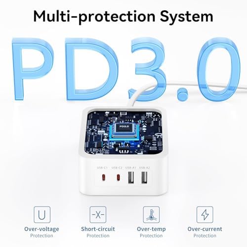 Advanced Multi-Port USB Charging Station with 60 W Fast Charging and 15 W Wireless Pad – Dual PD USB-C and QC USB-A Ports for Efficient Power Delivery to Samsung S25, i Phone 16 Pro Max, and More – Compact Design for Home, Office, and Travel Use – Streamline Your Charging Experience with Enhanced Compatibility and Speed