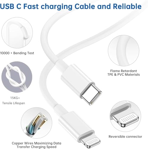 Super Fast i Phone Charger Bundle – 10-Foot MFi Certified USB-C to Lightning Cable with High-Power Charging Block for Instant Compatibility with i Phone 14/14 Pro Max/14 Plus/13/13 Mini/12/11/X/XR/SE & i Pads – Unmatched Speed & Durability for Effortless Charging on the Go