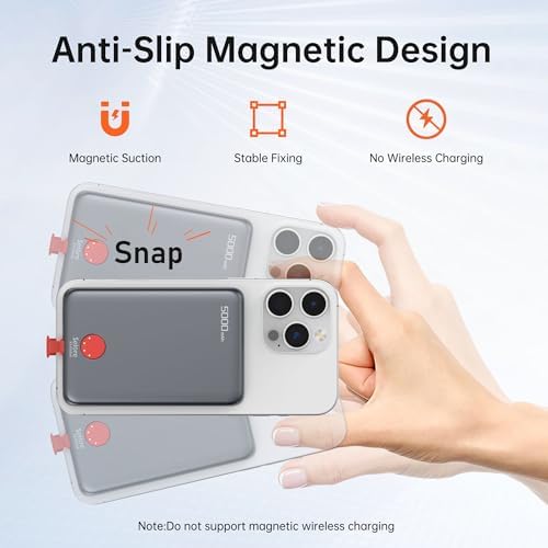 Ultra-Slim Magnetic Power Bank 5000 m Ah – PD 20 W Fast Charging Portable Charger with Built-in USB-C Cable for i Phone 15/16 & Samsung Android – Compact Travel Battery Pack for Effortless Power On-the-Go