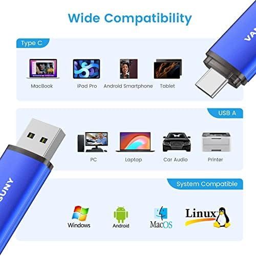 Vansuny 128 GB Type C Flash Drive – Versatile 2-in-1 OTG USB 3.0 & Type C Memory Stick for Effortless File Transfer Across Android, Mac, Tablets & PCs – Compact Dual Thumb Drive with Keychain for On-the-Go Convenience and High-Speed Data Access
