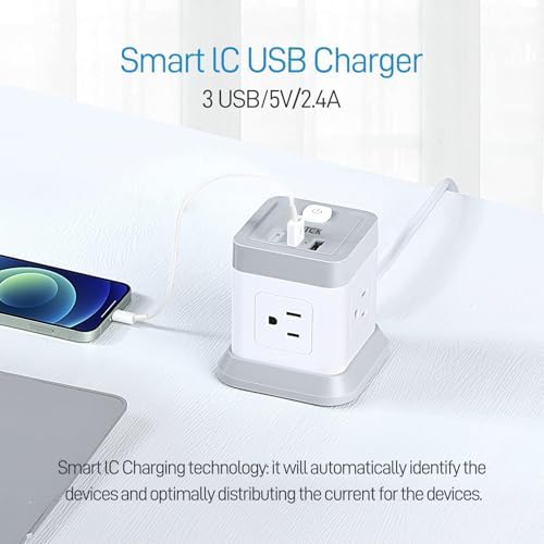 FDTEK Cube Power Strip with 4 Spacious Outlets & 3 USB Ports (1 USB-C) – Compact Green Power Solution for Home, Office, and Travel – Ultimate Surge Protection & Fast Charging Convenience
