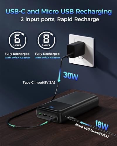 High-Capacity 50000 m Ah Portable Power Bank with Fast Charging – USB-C PD 30 W & QC 4.0, Multi-Device External Battery Pack Featuring 4 Outputs, 2 Inputs, and Digital Display for i Phone 15/14/13/12/11 & Android Devices – Ultimate Charging Solution for On-the-Go Professionals and Adventurers