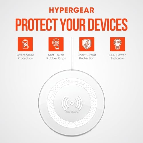Hyper Gear Charge Pad Pro: 15 W Fast Wireless Charger with Soft Grips & LED Indicator – Sleek Black Design for i Phone & Android Compatibility – Ultimate Convenience in Mobile Power Solutions