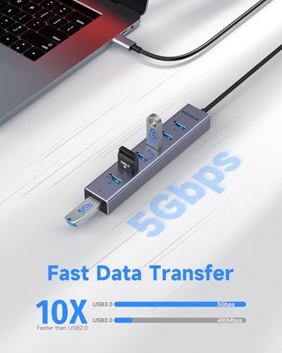 Elevate Your Connectivity Game with the FORIDA 8-Port USB 3.0 Hub – Ultimate USB Splitter Featuring 7 High-Speed Data Ports, USB-C Power Delivery, and a 47-Inch Versatile Cable for Laptops and PCs – Perfect for Seamless Device Integration and Enhanced Productivity