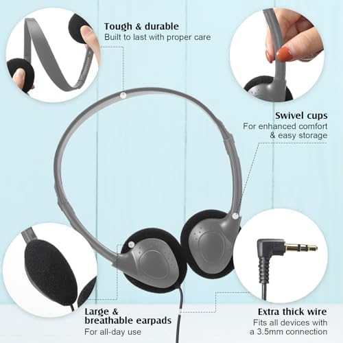 Flutesan 20 Pack Wired On-Ear Headphones – Durable Purple Classroom Headset for Students & Educators, Adjustable Comfort, Enhanced Device Compatibility, Ideal for Group Learning & Individual Study Sessions
