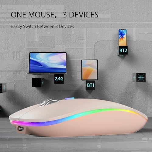 TENMOS Sleek LED Bluetooth Mouse – Ultra-Quiet Rechargeable Wireless Mouse with Type C Adapter for Laptops, Mac Books & i Pads – Bluetooth 5.1 & 2.4 GHz Universal Compatibility in Vibrant Blue – Perfect for Home, Office, and On-the-Go Productivity