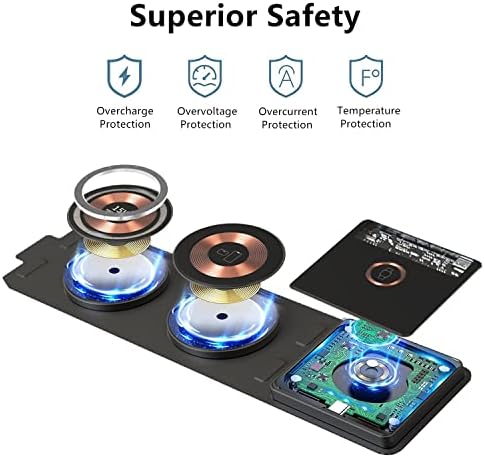 Revolutionize Your Charging Experience with the Dual 15 W Foldable Magnetic Wireless Charger – 3-in-1 Travel Essential for i Phone, Samsung, Apple Watch, and Air Pods – Fast, Efficient, and Universally Compatible with Mag Safe Devices for On-the-Go Power