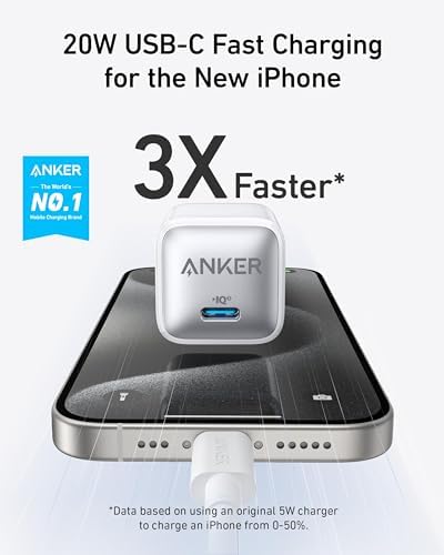 Anker 20 W USB C Fast Charging Block – Ultra-Compact Power Adapter for i Phone 16/15, Galaxy, Pixel 4/3 & i Pad – Dual Pack with 2 Cables – Superior Compatibility, Rapid Charge Efficiency, and Advanced Safety Features for Everyday Use