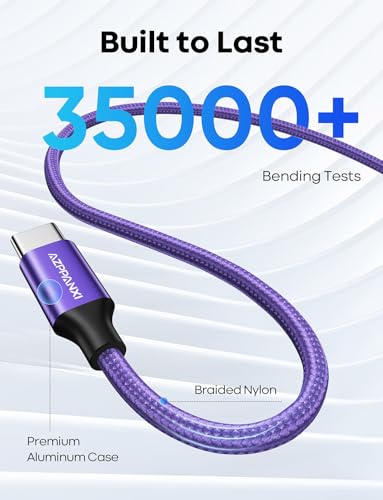 Purple 20ft USB C to USB C Cable, 60W Fast Charge, Durable Double Nylon Braided Type C to C Charger for iPhone 16/15 Series, iPad Pro, MacBook, Samsung Galaxy S24/S23 – Enhanced Compatibility and Speed
