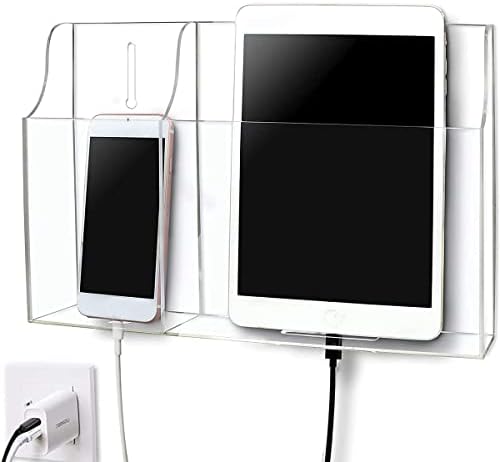 Clear Acrylic Wall-Mounted Tablet Holder – Sleek Charging Station for i Pads, Kindles, and Smartphones – Innovative Remote Control Organizer for Modern Homes and Offices – Maximize Space with Easy Access Design – Durable and Stylish Storage Solution for Clutter-Free Living