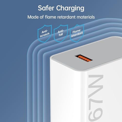 67 W Turbo Wall Charger for Xiaomi Mi & Redmi Devices – Ultra-Fast Charging with 5 ft Cable, Compact Design, and Enhanced Safety Features for Optimal Device Longevity and Performance