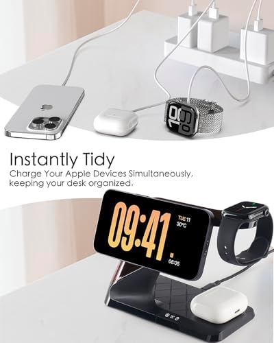 All-in-One Wireless Charging Hub for Apple Devices – Fast Mag-Safe Charger Stand for i Phone 16/15/14/13/12 Series, Air Pods & Apple Watch – Streamlined Design for Home & Office Efficiency