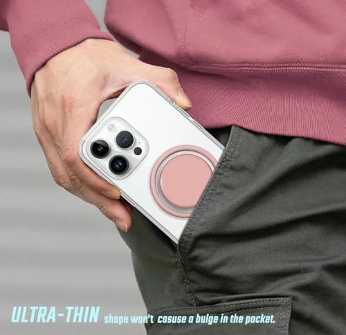 Mag Safe-Compatible Pink and Transparent Collapsible Phone Grip Stand – Stylish Mobile Holder for Hands-Free Use with Smartphones and Tablets – Secure, Lightweight, and Portable Accessory for Enhanced Viewing Experience