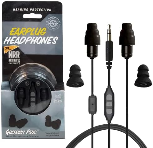 Plugfones Guardian Plus Dual-Function In-Ear Earplug Earbuds – Premium Noise-Reducing Headphones with Isolating Microphone and Intuitive Controls (Vibrant Orange & Blue) – Ideal for Work, Travel, and Leisure Activities