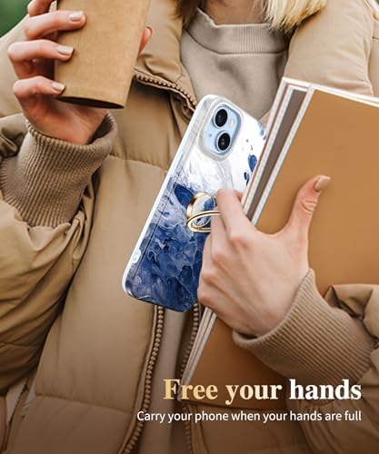 GVIEWIN Stylish Marble Phone Ring Holder with 360° Rotation for Ultimate Grip and Kickstand Functionality – Compatible with i Phone 16 Pro Max, 15 Plus, 14, 13, 12 Series & Galaxy S25/S24 Ultra – Elegant Flowing Sakura Design for Enhanced Safety and Usability