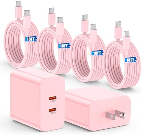Ultra-Fast 40 W Dual-Port USB-C Charger with 4 Premium 6 FT Cables | Perfect for i Phone 16/15 Pro Max, i Pad Pro & Samsung S24 | Compact, Travel-Ready Design for Effortless Charging | Experience Rapid Power Delivery & Versatile Compatibility for All Devices