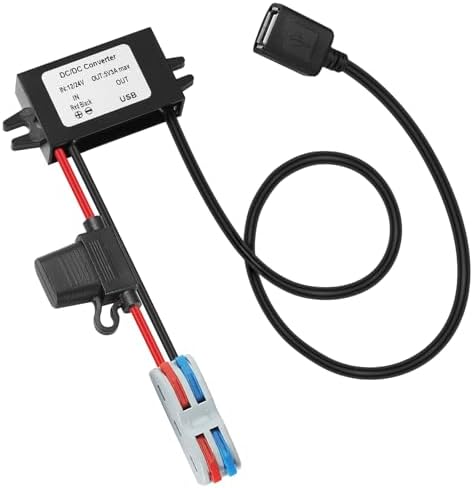 High-Efficiency Waterproof Dual USB DC/DC Adapter – 12/24 V to 5 V Converter with 3 A Output, Integrated Safety Fuse, and Compact Design for Reliable Vehicle Power Solutions and Outdoor Charging Needs