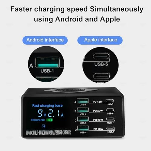 Revolutionize Your Charging Experience with the 110 W 8-Port USB Charging Station – Fast Multi-Device Charger with Wireless Capability and LED Display, Ideal for i Phone, i Pad, Samsung, and More – Efficient, Sleek Design for Home or Office Use