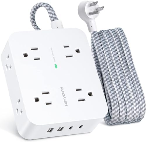HANYCONY 6 ft Surge Protector Power Strip with 8 Outlets & 2 USB-C Ports – Essential College Dorm Extension Cord with Space-Saving Flat Plug for Fast Charging and Device Safety – Perfect for Home Office and Tech Needs