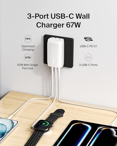 Belkin 67 W 3-Port USB-C Power Delivery Charger Block – Ultra-Fast Charging Hub for i Phone 16, Samsung Galaxy S25, Mac Book Pro & More – Portable & Versatile Charging Solution for Home, Office, and Travel – Enhanced PPS Technology for Universal Device Compatibility