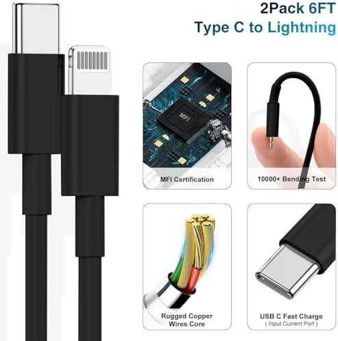 Ultra-Fast 20 W USB-C Charger with 6-Foot Lightning Cable – Convenient 3-Pack for i Phone 14/13 Pro, Ideal for Home and Travel – Superior Durability and Extended Reach for Effortless Charging Anytime