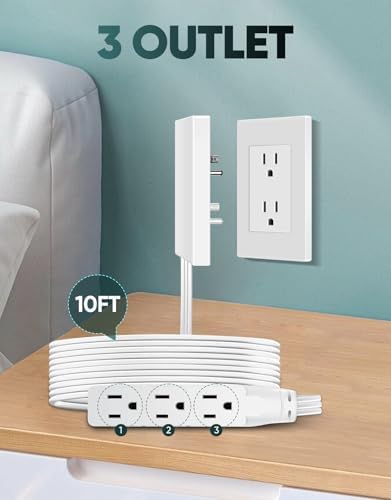 Revolutionize Your Power Access with the Outlet Concealer Power Strip – 3 AC Outlets, 5 ft Flat Plug Extension Cord for Home, Office & Kitchen – Child & Pet Safe Design, Universal Compatibility, 1625 W Capacity, Ideal for Streamlined Electronics Management