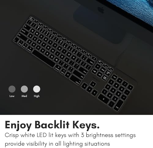 Enhance Your Mac Experience with the Macally Backlit Keyboard – Sleek Space Gray Design, Quiet Operation, and 3 Adjustable Brightness Levels for Optimal Visibility – 107 Keys, USB Wired for Fast Connectivity – Perfect Mac Accessory for Creative Professionals and Everyday Users