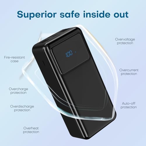 Ultra High-Capacity 50000 m Ah Power Bank with 5 Outputs & 3 Inputs – Fast Charging Portable Charger with 22.5 W USB-C Technology and LED Display for i Phone, Samsung, Android & More – Ultimate Multi-Device Power Solution for On-the-Go Charging